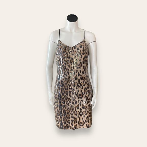 Animal print Spaghetti strap mini dress embellished w/ sequins size medium - Picture 1 of 6